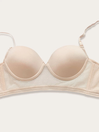 Low Back Bras for Women-Seamless Lightly Lined Invisible Backless Bra-Underwire Plunge Open Back Beige Bra