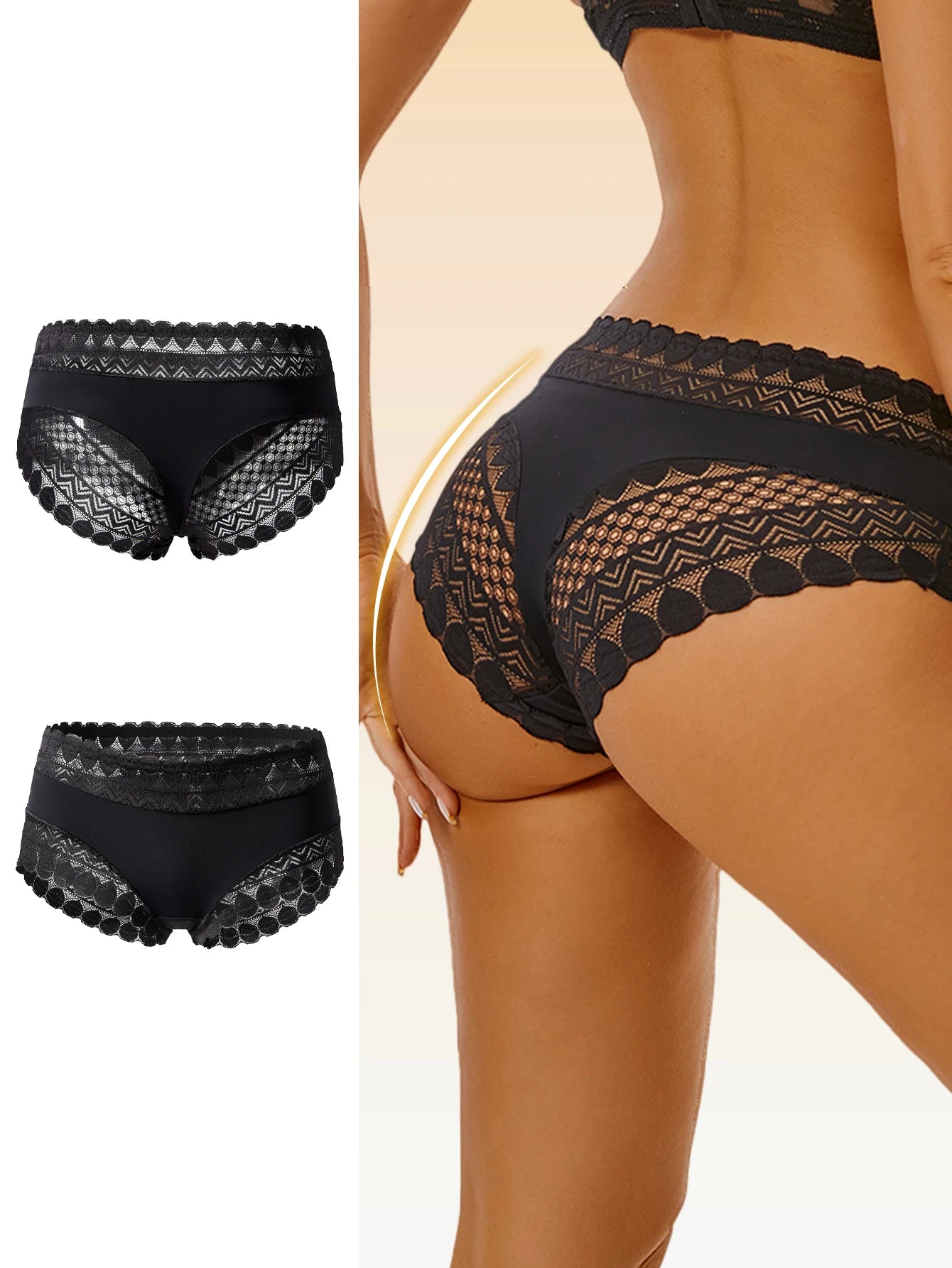 Women's underwear new summer sexy lace mid-low waist black underwear lifting buttocks and belly lightweight breathable without a