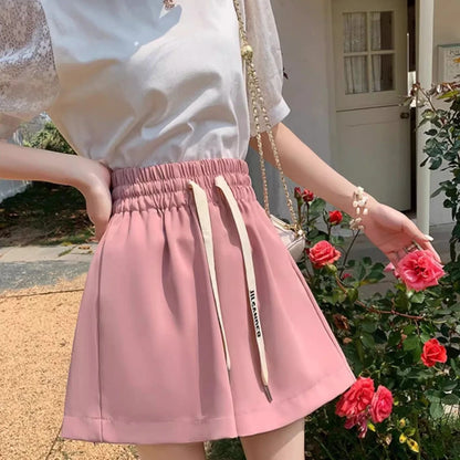 Shorts for Women Home Elastic Waist Short Pants Woman Pink Loose Elegant Classic Trend Baggy 2024 Hot Fashion Clothing Outfits
