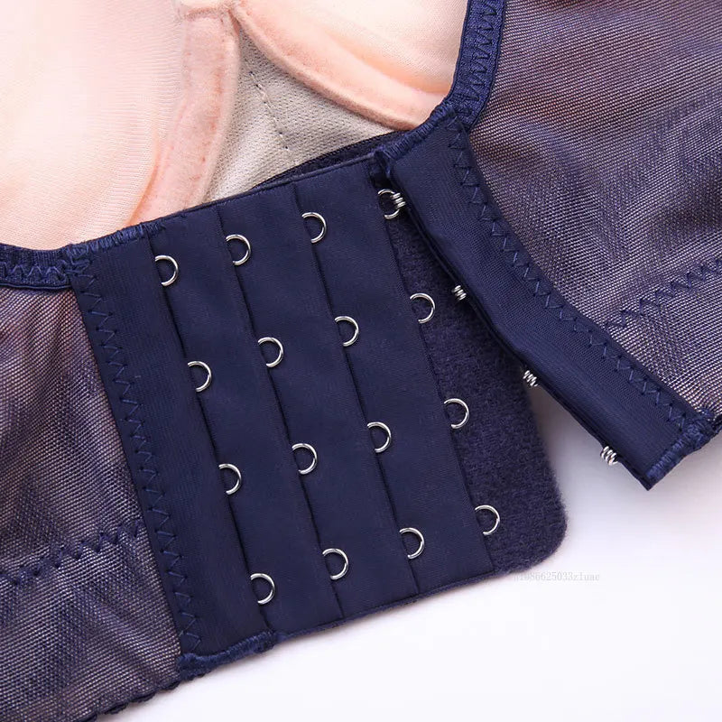 Bra Large Size Lace Bralette Back Four Row Adjustment Bra Thickened Upper Support Lace Top Support Gathering Bra for Women