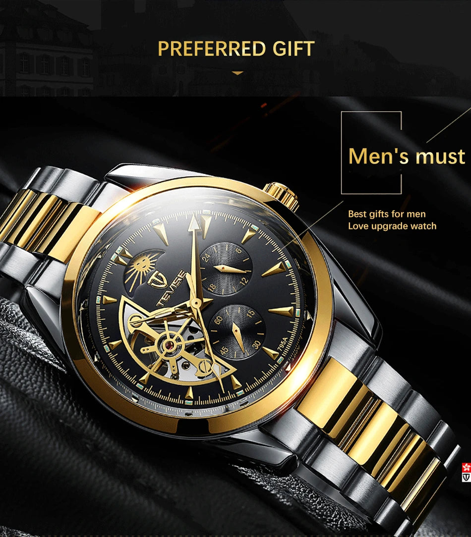 Relogio Masculino Tevise Mens Watches Top Brand Luxury Tourbillon Automatic Mechanical Watch Men Full Steel Waterproof Watches
