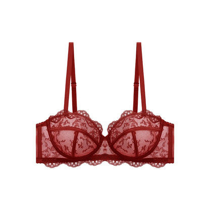 Bra of Women French Luxury Big Chest Appears Small Single Layer Ultra-thin Comfortable Gathering Sexy Lace Bra OWD6141