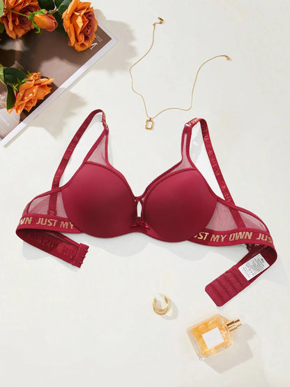 BEAUWEAR Fashion Letter Print Bra for Woman Push Up Bra with wire Mesh Underwear Breathable 75B 80B 85B 90B