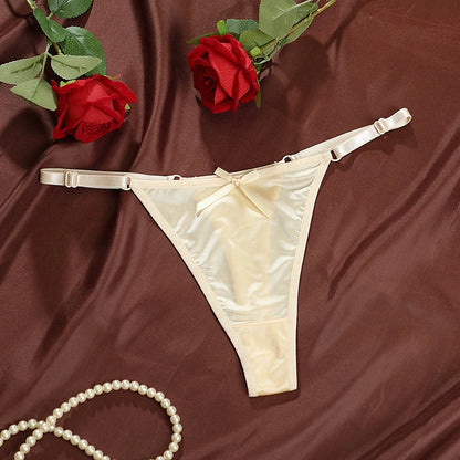 Sexy Women's Satin Soft G-Strings Thongs T-Panties Low Waist Bow Briefs Shorts Comfortable Female Underwear Трусы Женские