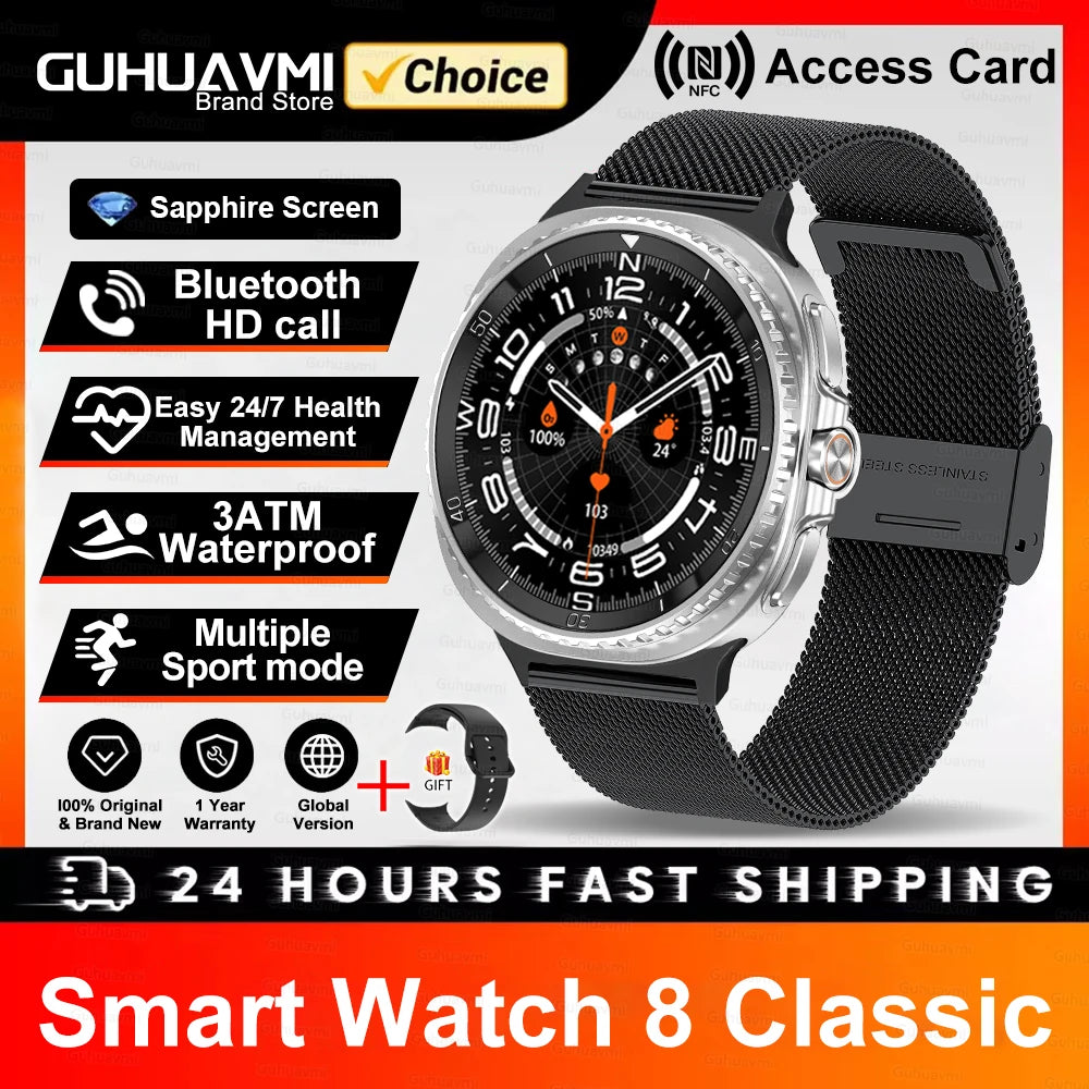 2025 NEW Smart Watch 8 Classic 46mm 1.43" AMOLED Screen IP68 Waterproof Sports Smartwatch BT Call Watch 7 Upgraded for Men Women