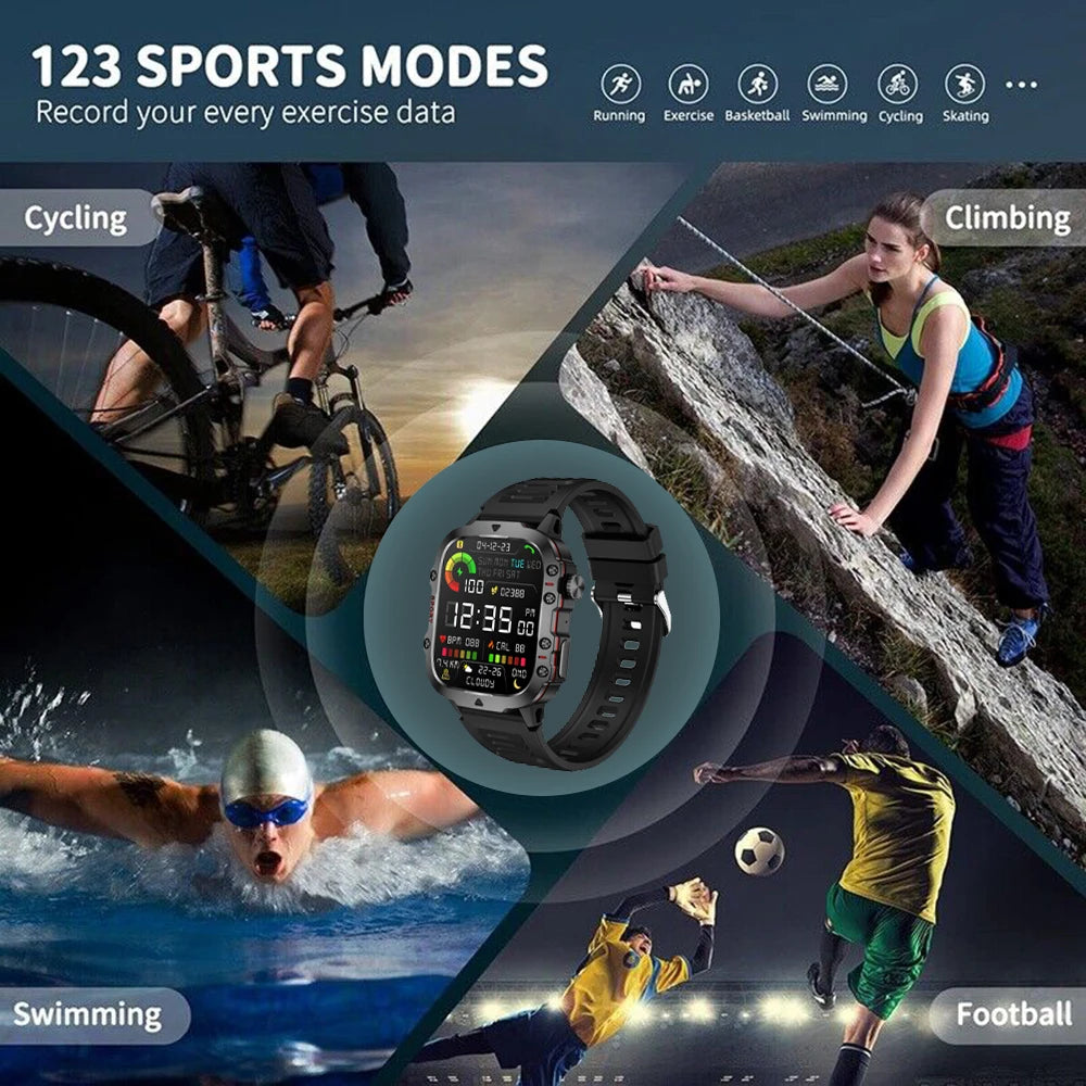 Smart Watch Men With LED Lighting Compass Sports Fitness Tracker Watch IP67 Waterproof Bluetooth Talk SmartWatch 2024