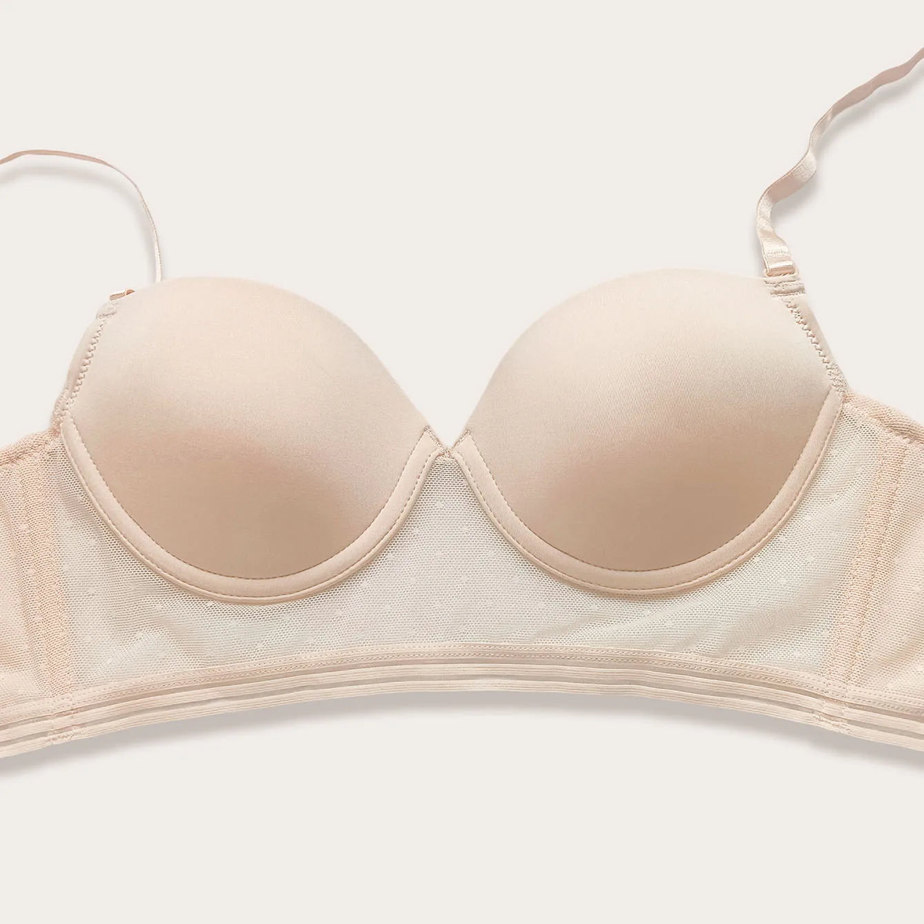 Low Back Bras for Women-Seamless Lightly Lined Invisible Backless Bra-Underwire Plunge Open Back Beige Bra