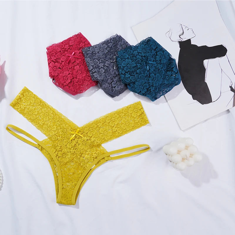 Sexy Lace Ladies Panties Low Waist Underwear Briefs Female Solid Color Underpants Breathable Hollow Out Seamless Lingerie