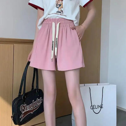 Shorts for Women Home Elastic Waist Short Pants Woman Pink Loose Elegant Classic Trend Baggy 2024 Hot Fashion Clothing Outfits