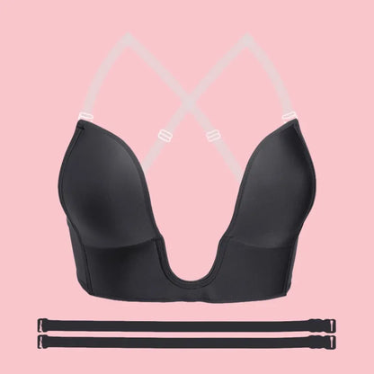Womens Low Back Bra Wire Lifting Deep U Shaped Plunge Backless Bra with Multiway Convertible Clear Straps Body Shaper Lingeres