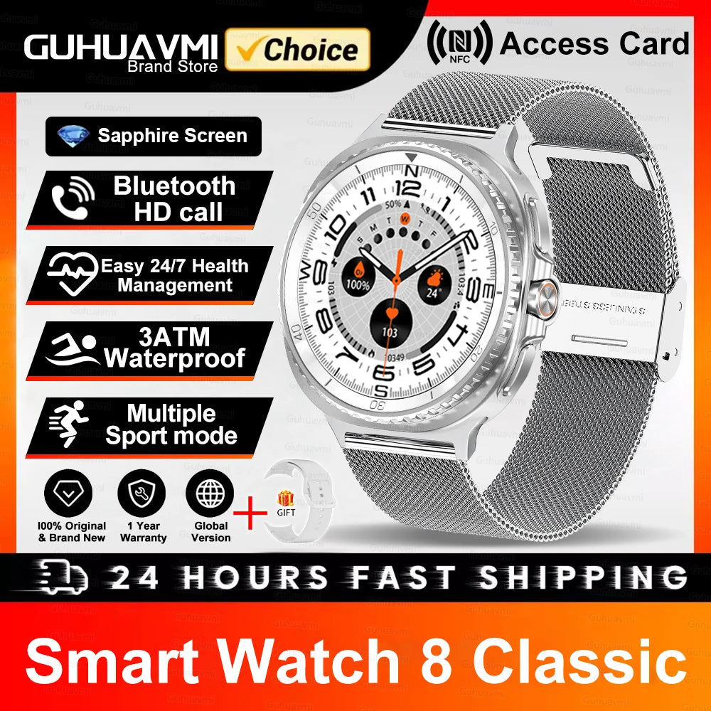 2025 NEW Smart Watch 8 Classic 46mm 1.43" AMOLED Screen IP68 Waterproof Sports Smartwatch BT Call Watch 7 Upgraded for Men Women