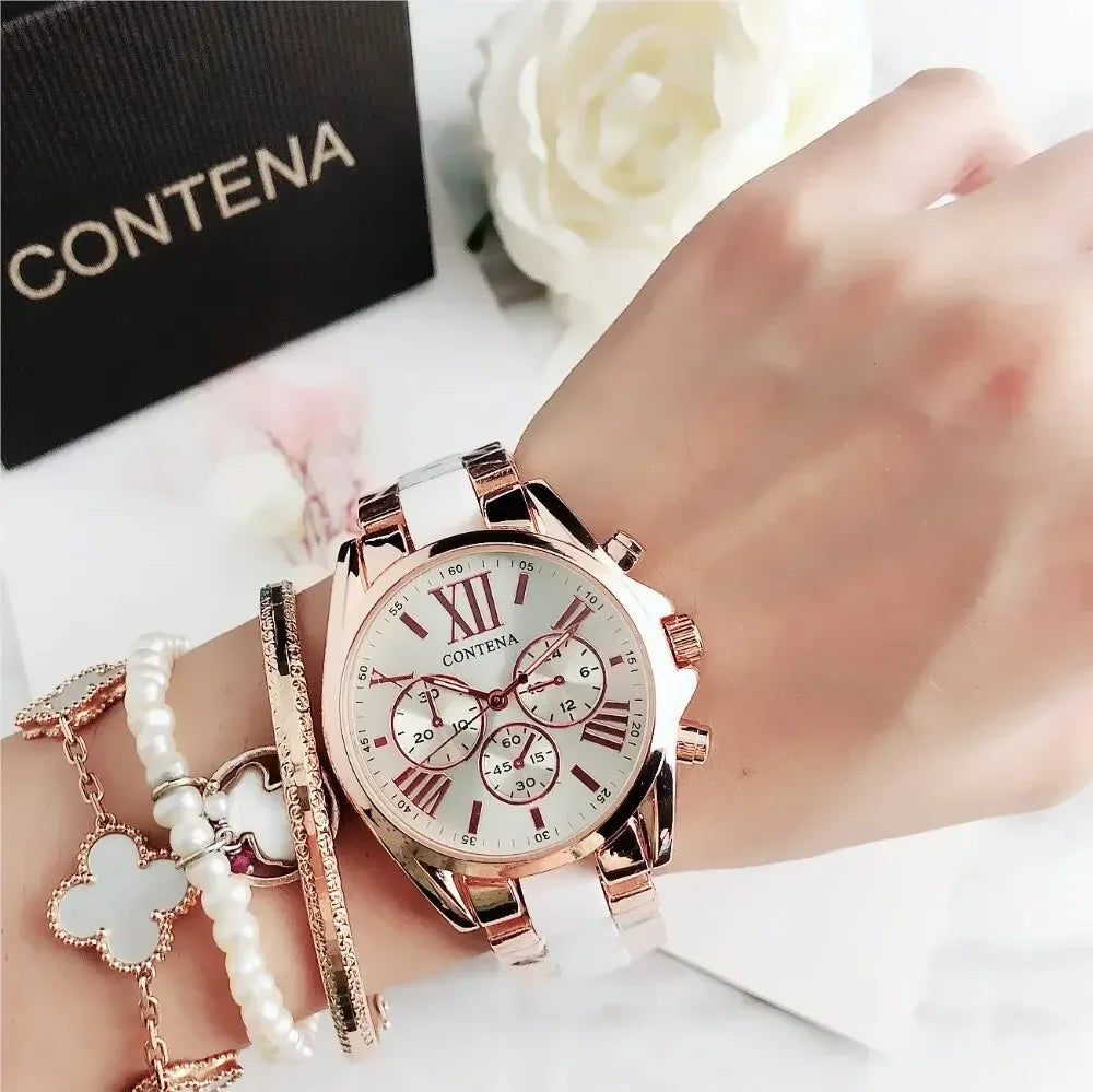 The New Watch Is Made of Ceramic Macaron Adhesive Alloy and Geneva Three Eyed Six Needle Decorative Women's Fashion Quartz