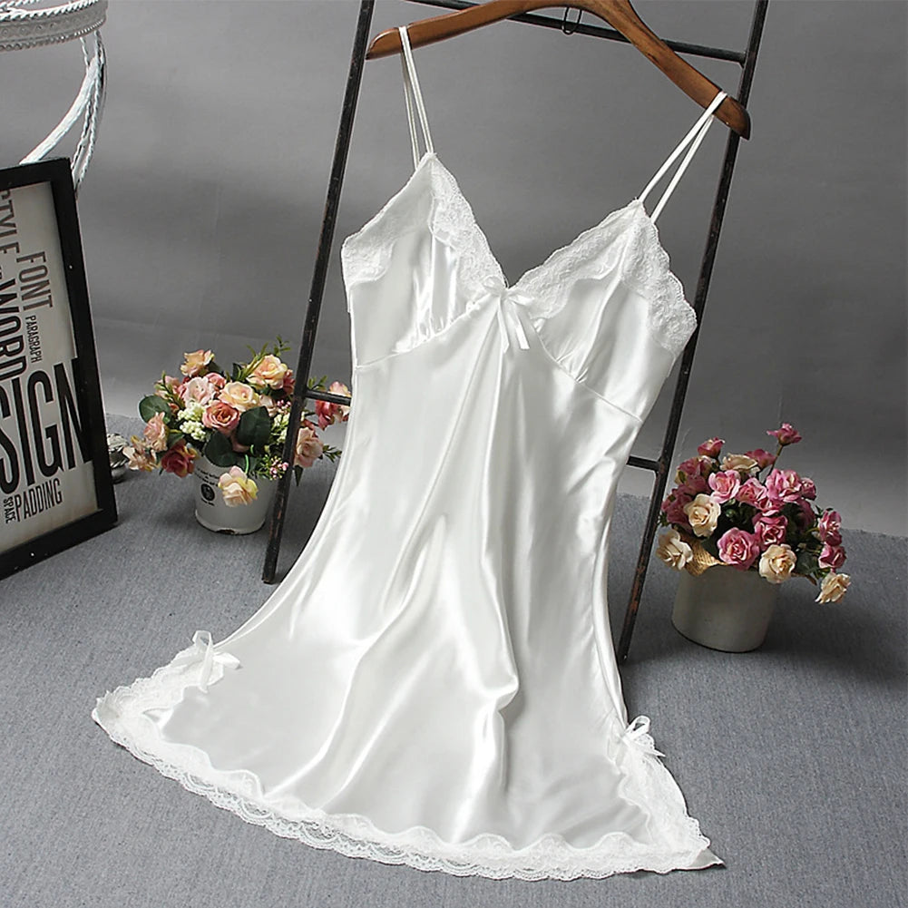 Sexy Lace Patchwork Nightwear Lingerie Nighty V Neck Wedding Dress Sleep Wear Nightdress Clothes Sexy Women's Nightgowns