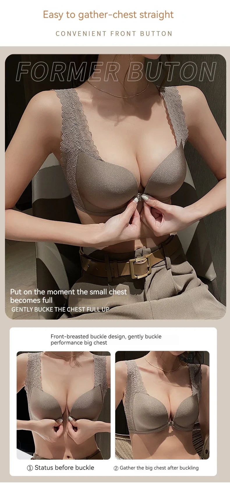Front-button Sexy Enhancing Beautiful Back Bra for Young Girls with Small Breasts Anti-sagging Adjustable Side Bust Control Bra