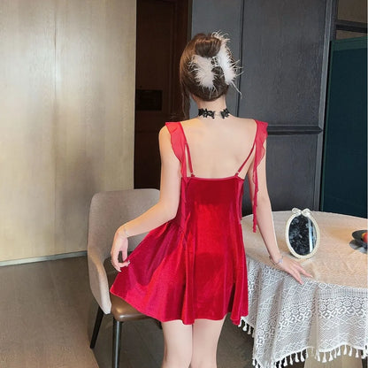 2Pcs Nighty&robe Women Sleepwear Sexy Strappy Nightdress Loos Kimono Gown Bathrobe Suit Warm Velour Nightgown
