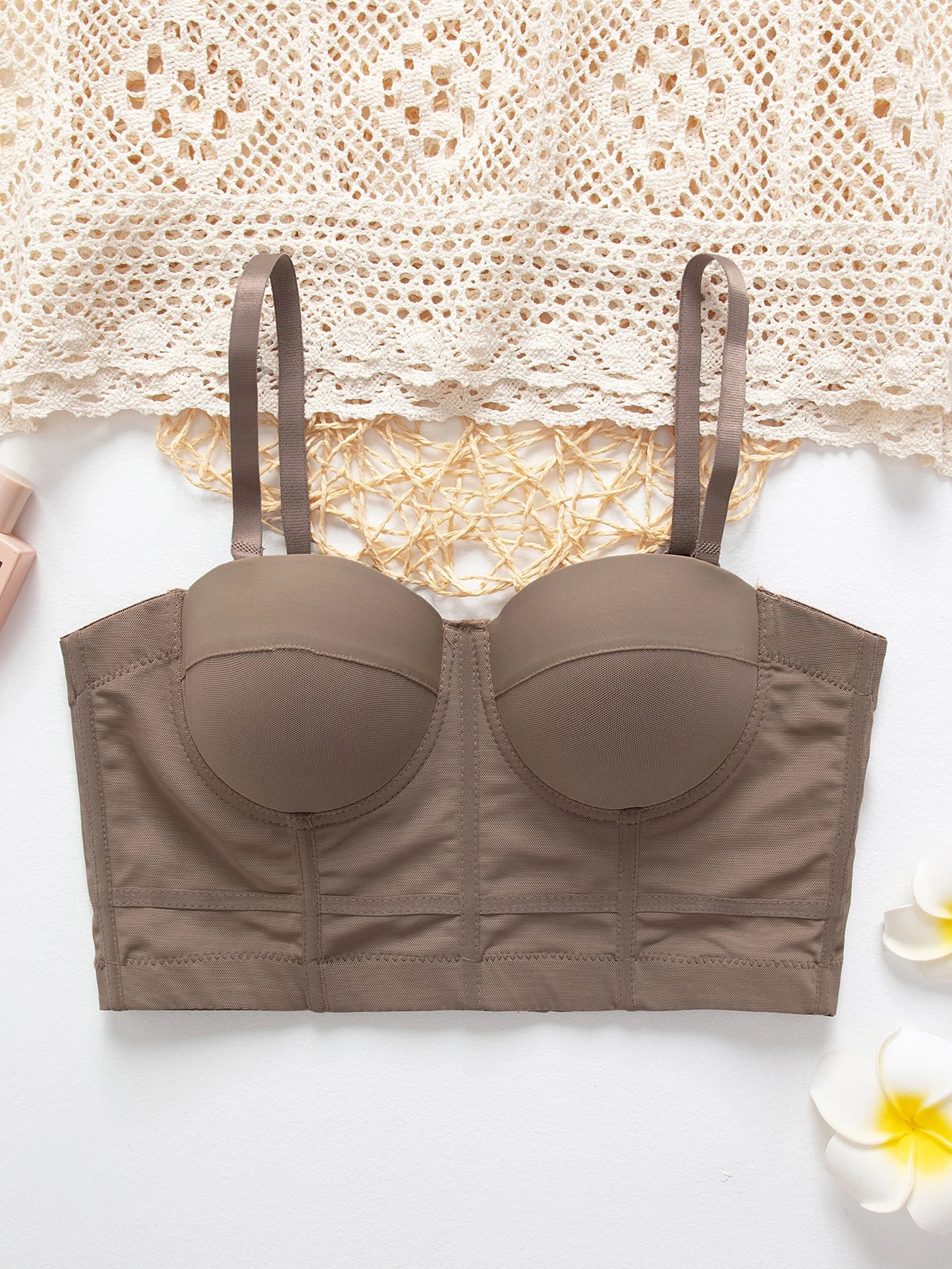 Breathable Bra Buckle Style Design Adjustable Size Solid Color Simplicity Elegant Comfortable New Shoulder Strap Gauze Bra