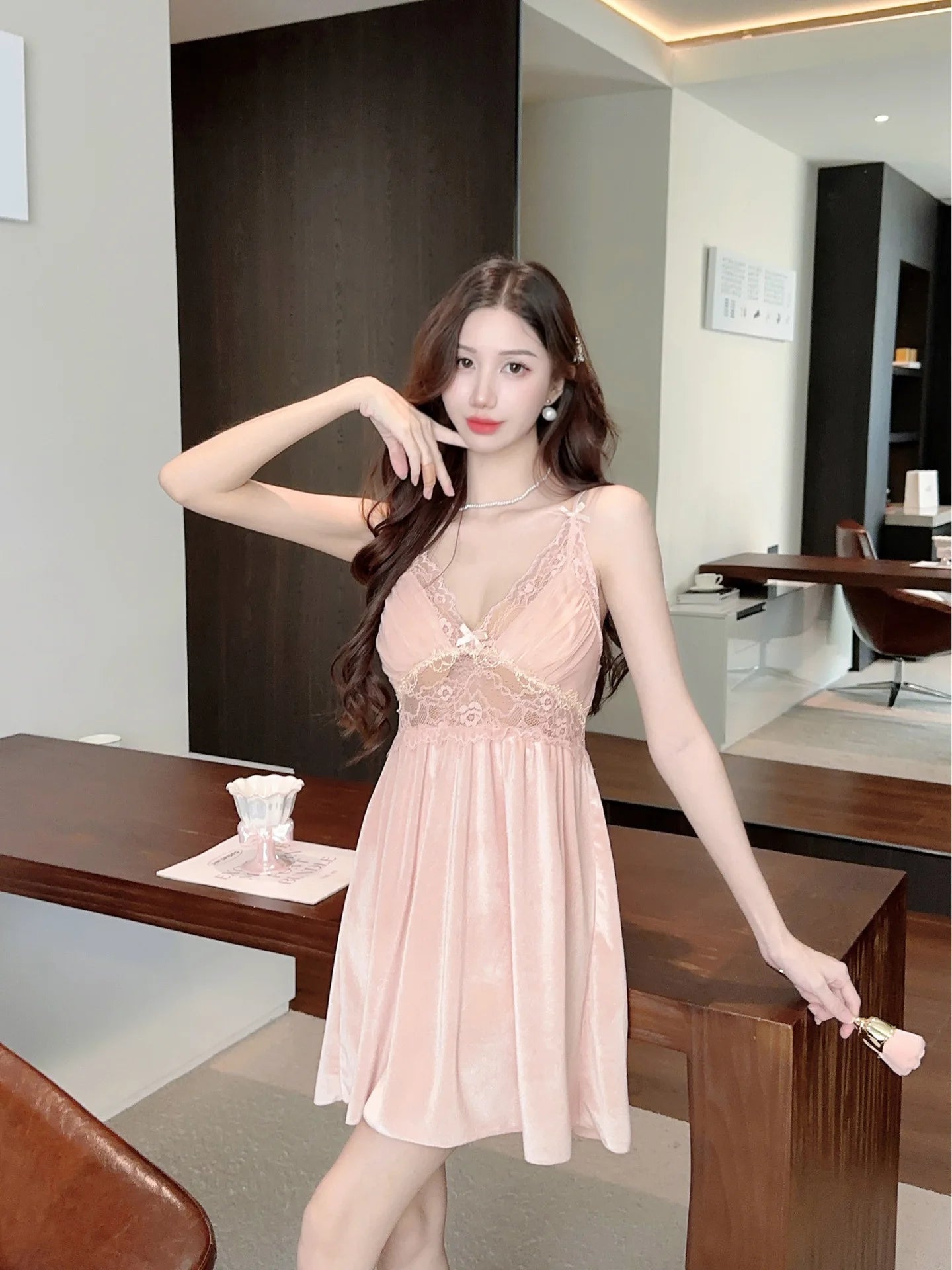 Female Nighty&Robe Set Autumn Winter New Kimono Bathrobe Gown Sexy Velvet Sleepwear Nightdress Two Piece Set Loose Home Dress