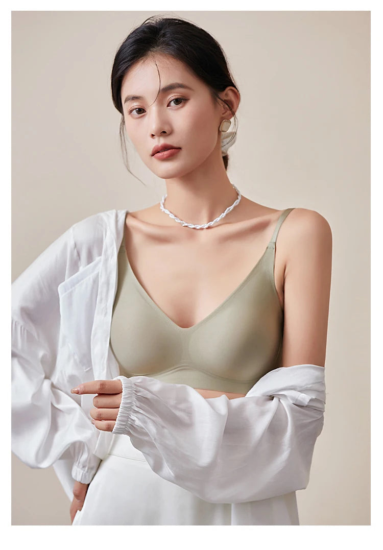 Women Silk Bra 89% Mulberry Silk 11% Spandex Lining 3/4 Cups Everyday wear Bra Wireless Wire Free Beige Black Intimates TA002