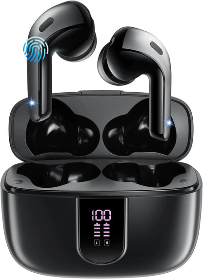 Bluetooth Earbuds V5.3, 45H Playtime, LED Display, Bluetooth Headphones with Mic, Touch Control, IPX5 Waterproof