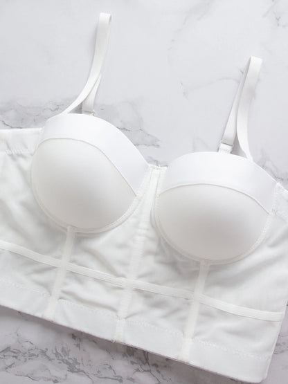 Breathable Bra Buckle Style Design Adjustable Size Solid Color Simplicity Elegant Comfortable New Shoulder Strap Gauze Bra