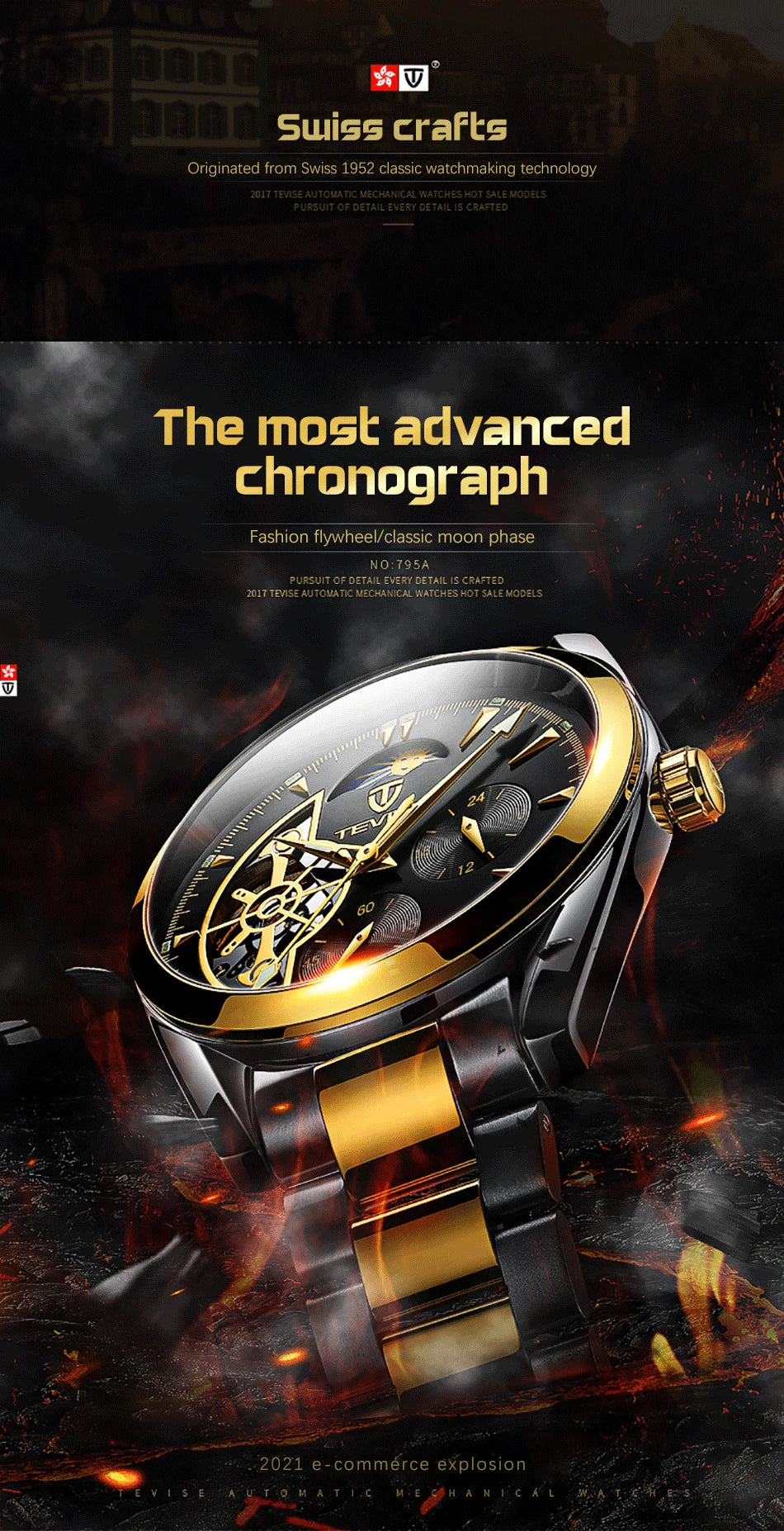 Relogio Masculino Tevise Mens Watches Top Brand Luxury Tourbillon Automatic Mechanical Watch Men Full Steel Waterproof Watches