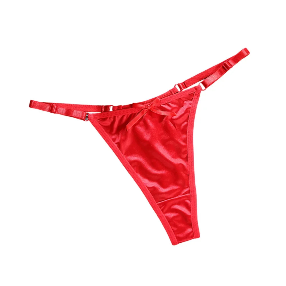 Sexy Women's Satin Soft G-Strings Thongs T-Panties Low Waist Bow Briefs Shorts Comfortable Female Underwear Трусы Женские