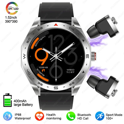 2025 New Smart Watch with TWS Earbuds 1.52 Inch AMOLED IP67 Waterproof Bluetooth Calls MP3 Music Smartwatch for Men Android iOS