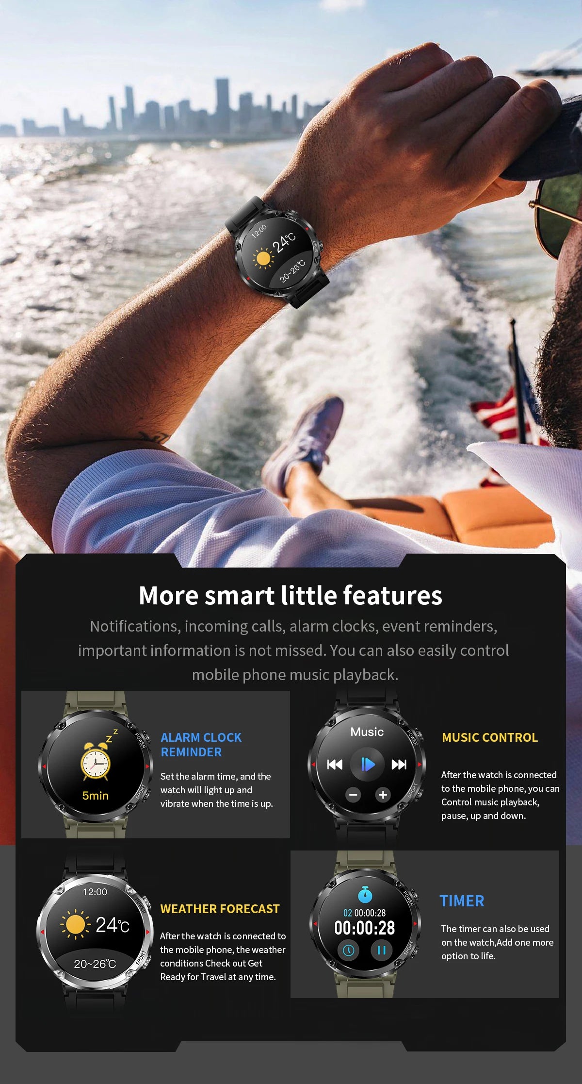 Smart Watch 1.6inch 400*400 Round Screen Bluetooth Call Heart Rate Hi-Fi Speakers IP68 Waterproof Sport Tracket Smartwatch