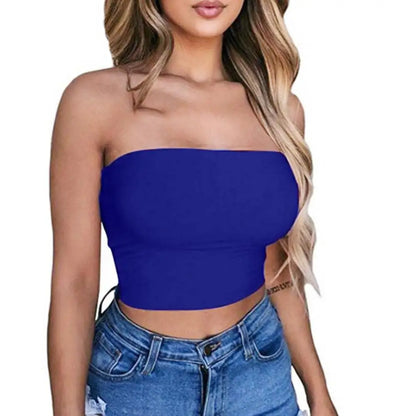 Women Tube Top Sexy Bodycon Crop Tube Top Solid Stretchy Tube Top Casual Every Day Tops Women's Strapless Cropped Mini Bustier