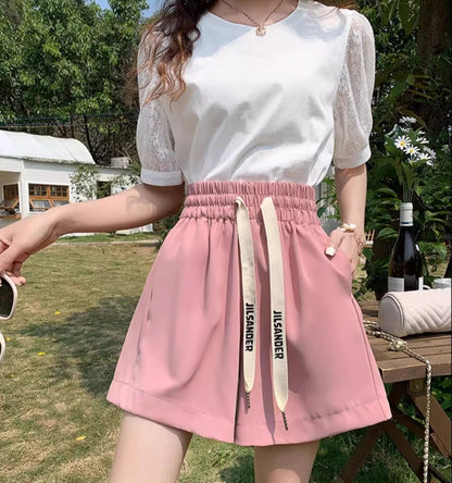 Shorts for Women Home Elastic Waist Short Pants Woman Pink Loose Elegant Classic Trend Baggy 2024 Hot Fashion Clothing Outfits
