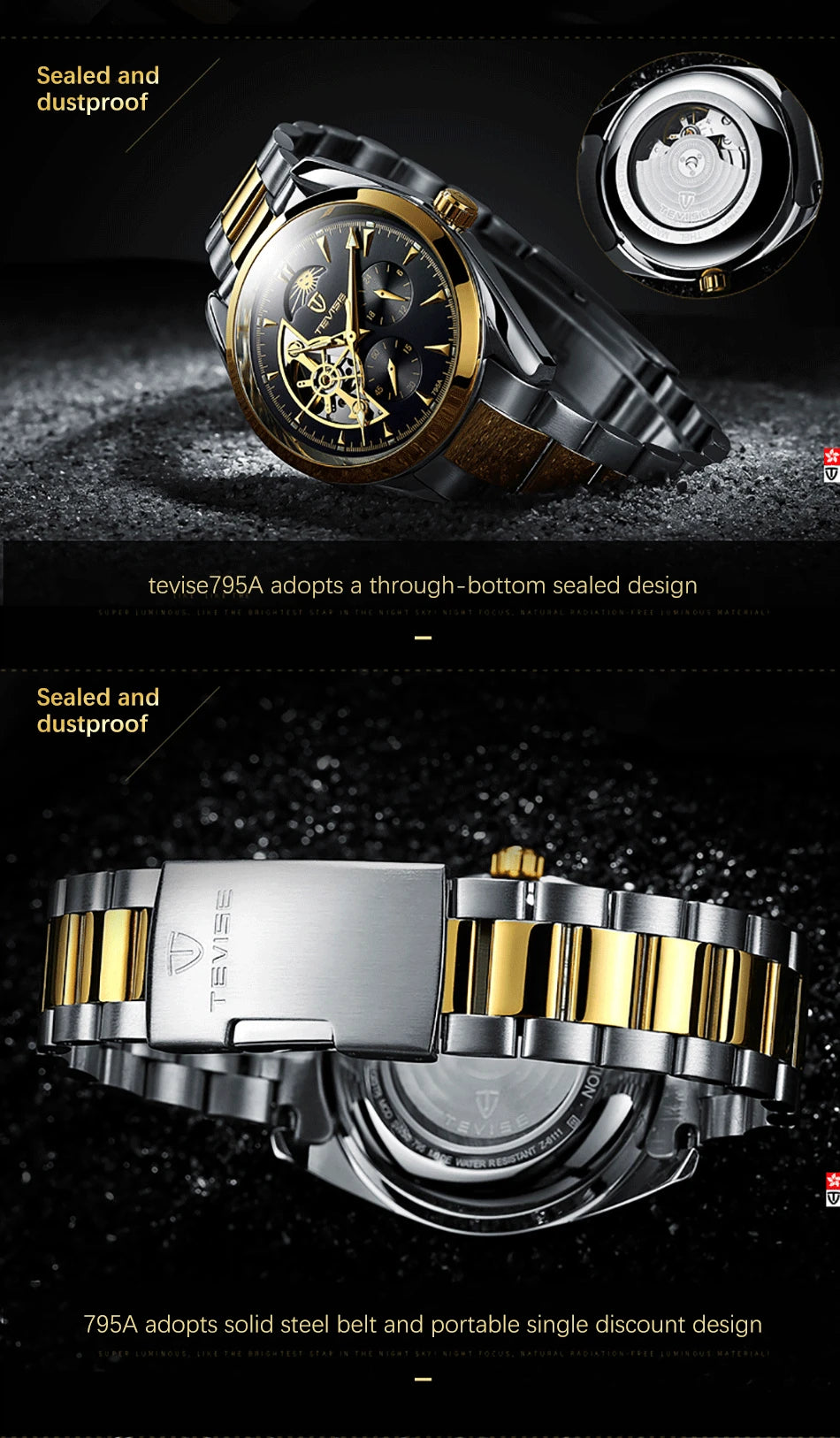 Relogio Masculino Tevise Mens Watches Top Brand Luxury Tourbillon Automatic Mechanical Watch Men Full Steel Waterproof Watches
