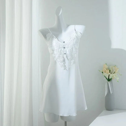 Sexy Lace Nighty&Robe Set Nightgown Silky Satin Home Dress Lounge Wear Summer Female Sleepwear Kimono Bathrobe Gown Lingerie