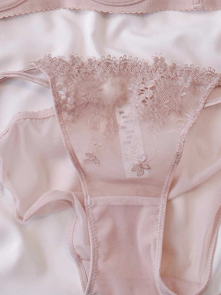 BANERDANNI Modest French Bra Set - Lace Minimizer Bust Reducer with Steel Ring Rabbit-Ear Slimming Support & Discreet Coverage