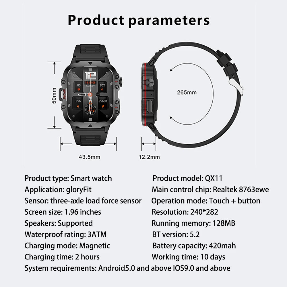 Smart Watch Men With LED Lighting Compass Sports Fitness Tracker Watch IP67 Waterproof Bluetooth Talk SmartWatch 2024