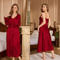 Sexy Long Nighty&Robe Set Nightgown Spring Summer Female Sleepwear Suspender Nightdress Solid Color Satin Homewear