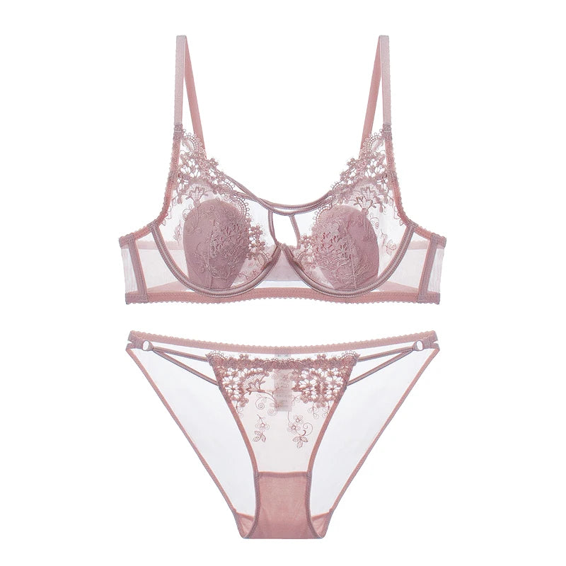 BANERDANNI Modest French Bra Set - Lace Minimizer Bust Reducer with Steel Ring Rabbit-Ear Slimming Support & Discreet Coverage