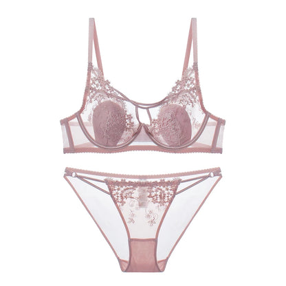 BANERDANNI Modest French Bra Set - Lace Minimizer Bust Reducer with Steel Ring Rabbit-Ear Slimming Support & Discreet Coverage