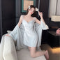 2Pcs Nighty&robe Women Sleepwear Sexy Strappy Nightdress Loos Kimono Gown Bathrobe Suit Warm Velour Nightgown