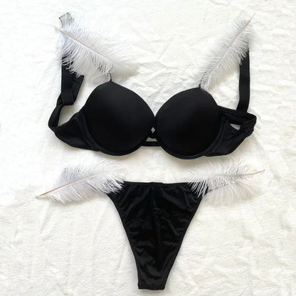 Women Bra Set Sexy Underwear Vs Push Up Bra And Panty Set Letter Rhinestones Panties G String Pink Lingerie Set For Woman