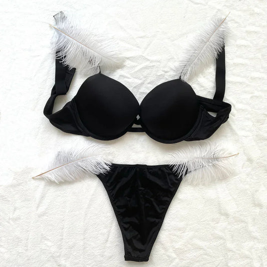 Women Bra Set Sexy Underwear Vs Push Up Bra And Panty Set Letter Rhinestones Panties G String Pink Lingerie Set For Woman