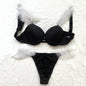 Women Bra Set Sexy Underwear Vs Push Up Bra And Panty Set Letter Rhinestones Panties G String Pink Lingerie Set For Woman