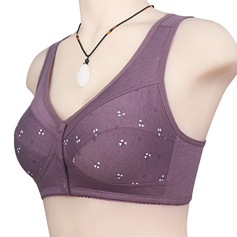 Bra Cotton Women Wire Free Bras Front Closure Brassiere Female Confortable Underwear Everyday Large Bust 52BC 50BC Cup