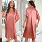 Sexy Deep V-Neck Nightgown Women's Navy Blue Home Dress Oversized Loose Casual Sleepwear Silk Satin Chemise Nightdress Nightwear