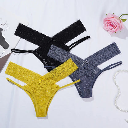 Sexy Lace Ladies Panties Low Waist Underwear Briefs Female Solid Color Underpants Breathable Hollow Out Seamless Lingerie