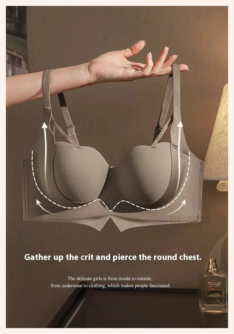 Women's Bra Lifting Non-marking Gathering Show Large Half Cups to Collect Side Breasts to Prevent Sagging Non-steel Ring Bra