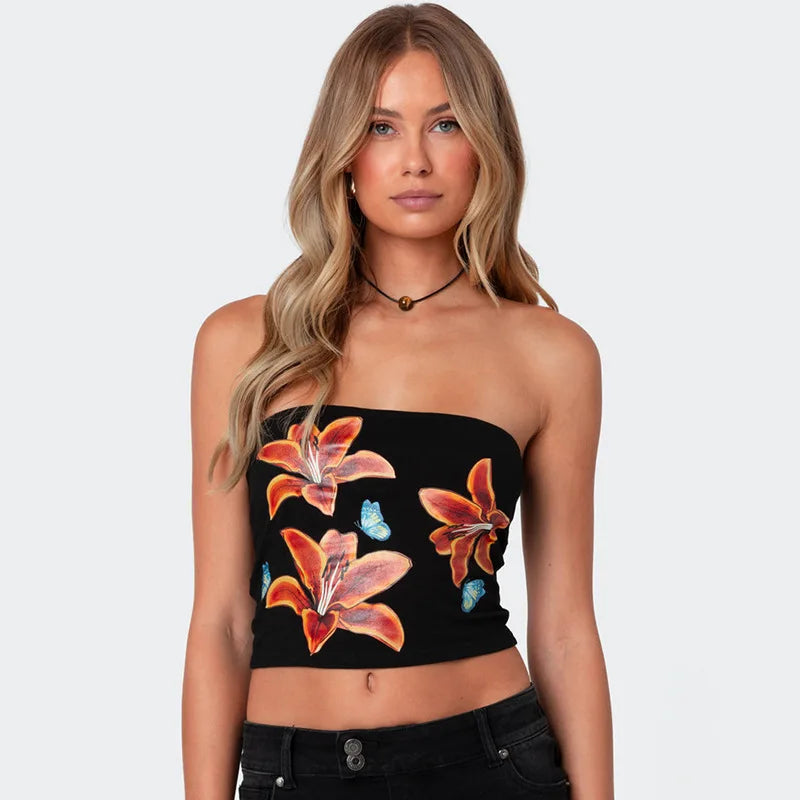 Sexy Tube Top Floral Print Bralette Mujer Mini Lenceria Femenina Ladies Bandeau Top Strapless Bra For Women Underwear Bustier