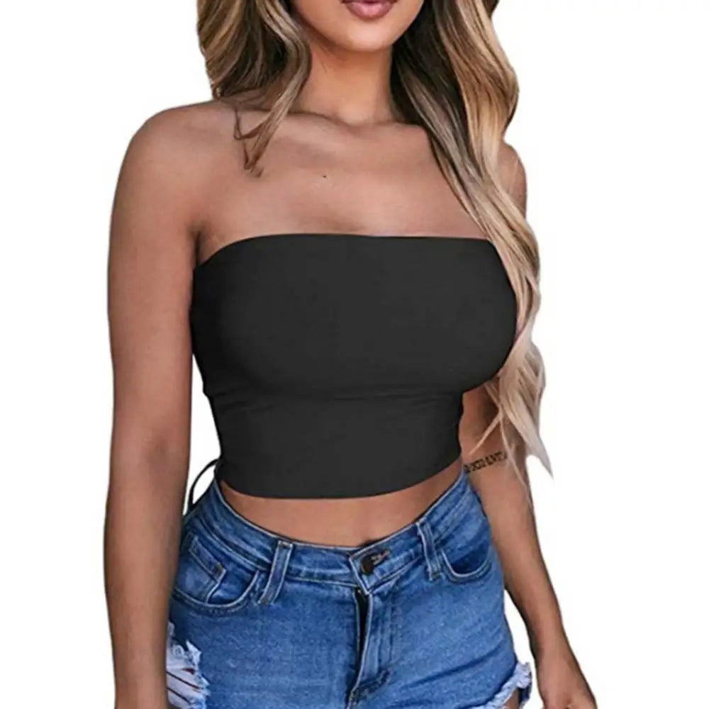 Women Tube Top Sexy Bodycon Crop Tube Top Solid Stretchy Tube Top Casual Every Day Tops Women's Strapless Cropped Mini Bustier