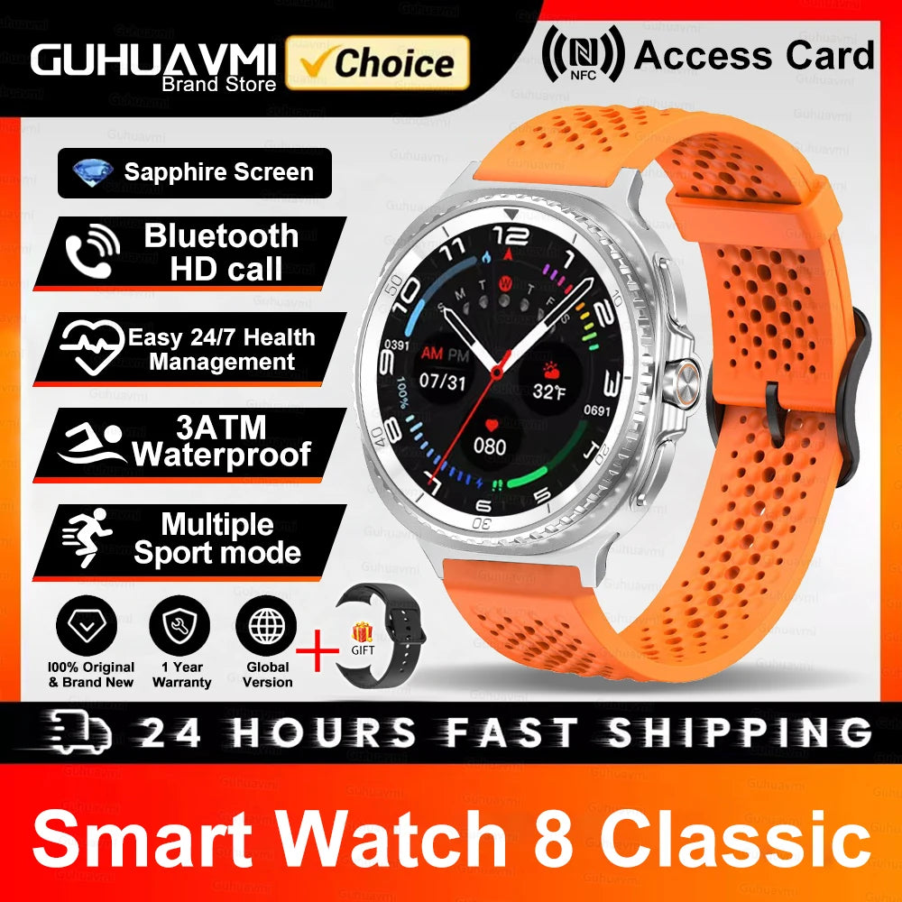 2025 NEW Smart Watch 8 Classic 46mm 1.43" AMOLED Screen IP68 Waterproof Sports Smartwatch BT Call Watch 7 Upgraded for Men Women