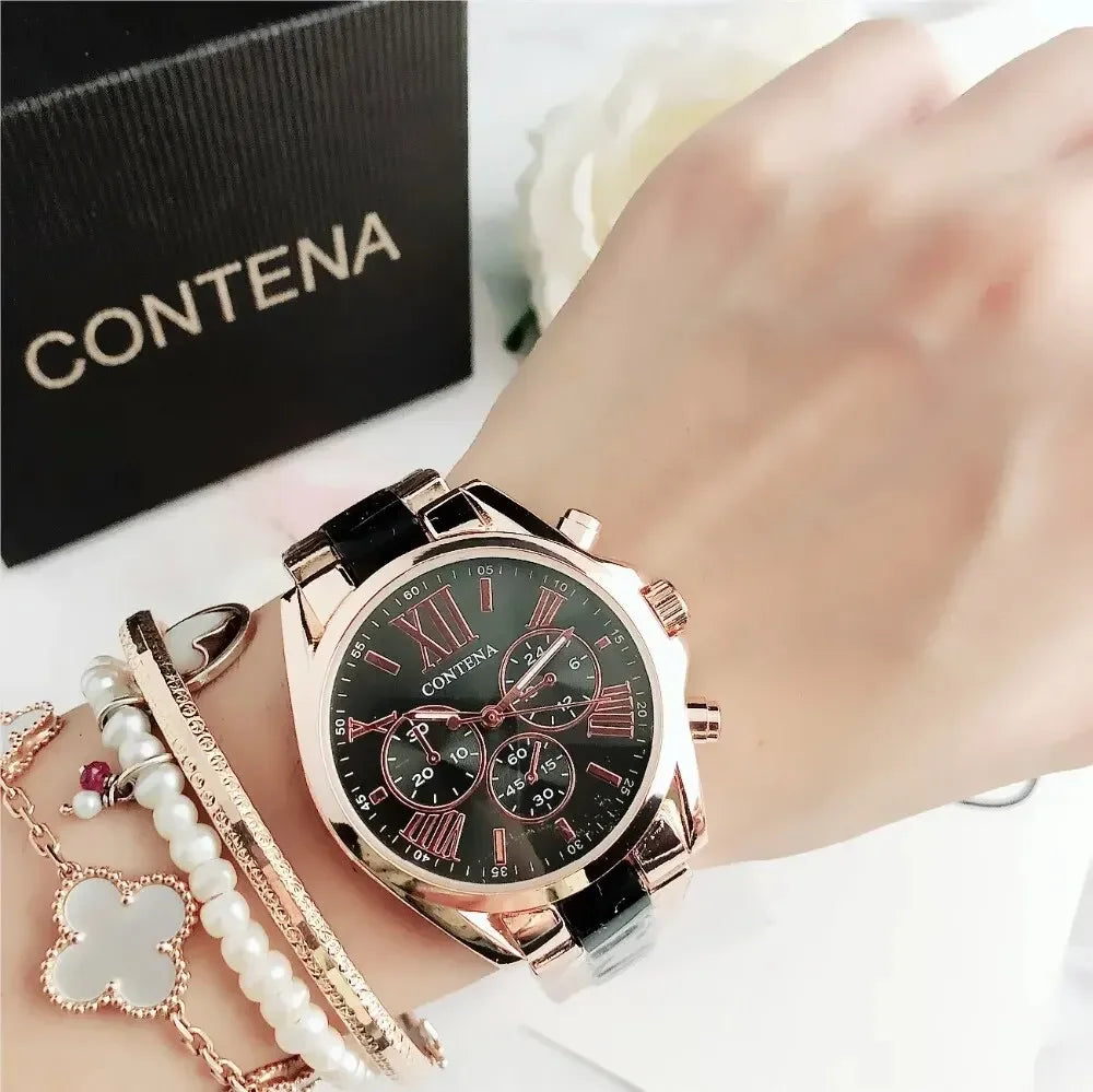 The New Watch Is Made of Ceramic Macaron Adhesive Alloy and Geneva Three Eyed Six Needle Decorative Women's Fashion Quartz