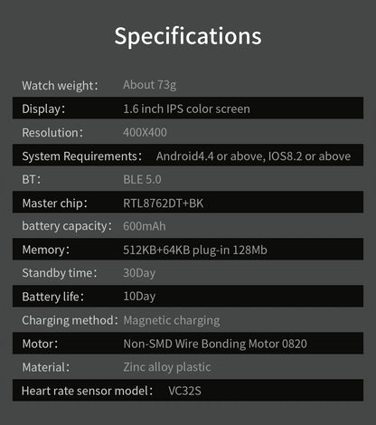 Smart Watch 1.6inch 400*400 Round Screen Bluetooth Call Heart Rate Hi-Fi Speakers IP68 Waterproof Sport Tracket Smartwatch